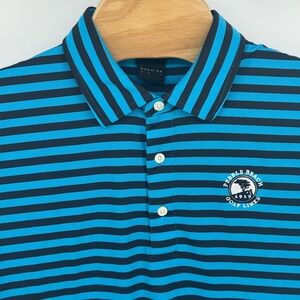 Dunning Golf Mens Pebble Beach Golf Links Striped Polo Shirt Blue Black Large